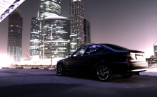 Черный BMW 3 серии, М3, Москва сити, небоскребы, вечер
